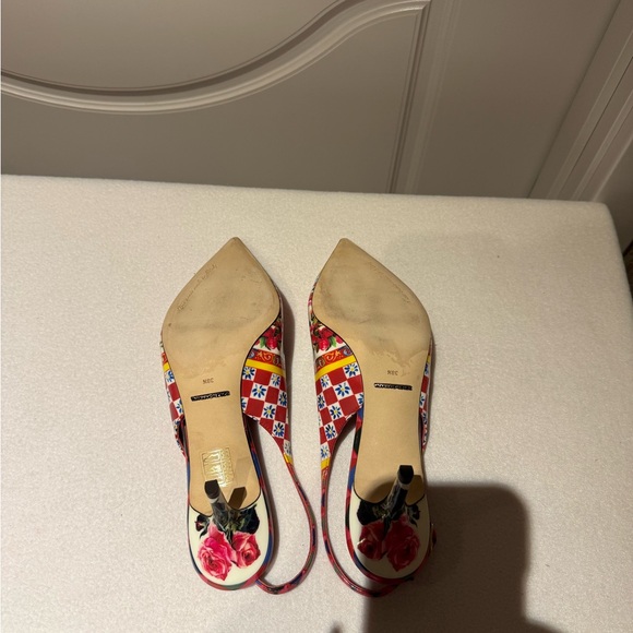 Dolce & Gabbana Women's Red Patterned Slingback Heels - Picture 5 of 5